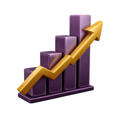 3d purple and gold growth chart icon isolated on transparent background