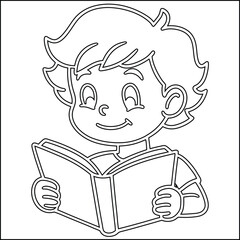 Cute cartoon boy reading a book adorable character design
