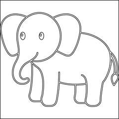 Cute cartoon elephant simple line art vector illustration
