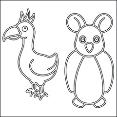 Cute cartoon animals penguin rhinoceros parrot peacock design