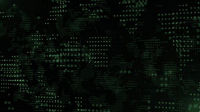 Abstract digital futuristic background with glowing green dots on a dark surface