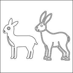 Minimalist cartoon line art of a deer goat and rabbit