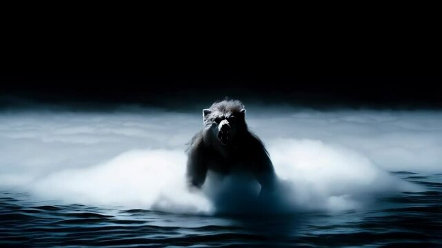 Majestic bear emerges from fog and water in dramatic sequence