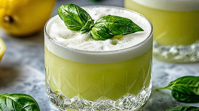 basilico sour with fresh basil gin and lemon juice video