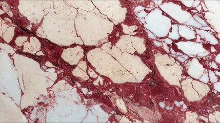 Red Beige and White Marble Slab Surface