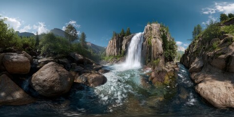 Fototapeta premium 360 degree panoramic waterfall view nature hdr landscape outdoors
