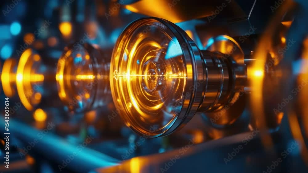 Poster a close-up view of a machine with lights illuminated, suitable for technology or engineering concept