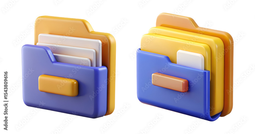 Poster organized documents 3d render file folder with paperwork and tab divider for data storage and inform