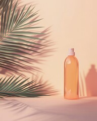 Amber sun spray bottle with palm shadow.