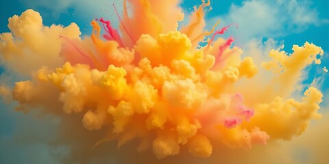 Abstract collision of yellow and blue clouds, Holi-like explosion, Ukraine flag colors, visual, blue