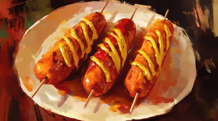 Delicious Corn Dogs with Mustard Drizzle