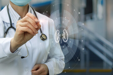 Doctor shows kidney health in clinic.