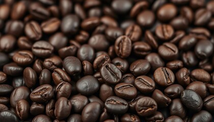 Fototapeta premium Close-up of dark roasted coffee beans, rich texture and aroma, grain, arabica