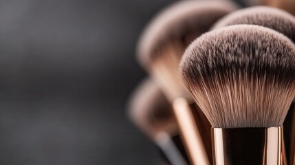 An elegant arrangement of professional makeup brushes set against a softly blurred background, highlighting the beauty and precision required for makeup artistry.