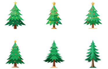 Pine Trees Vector Designs Set Minimal Flat Style Evergreen Tree Illustrations