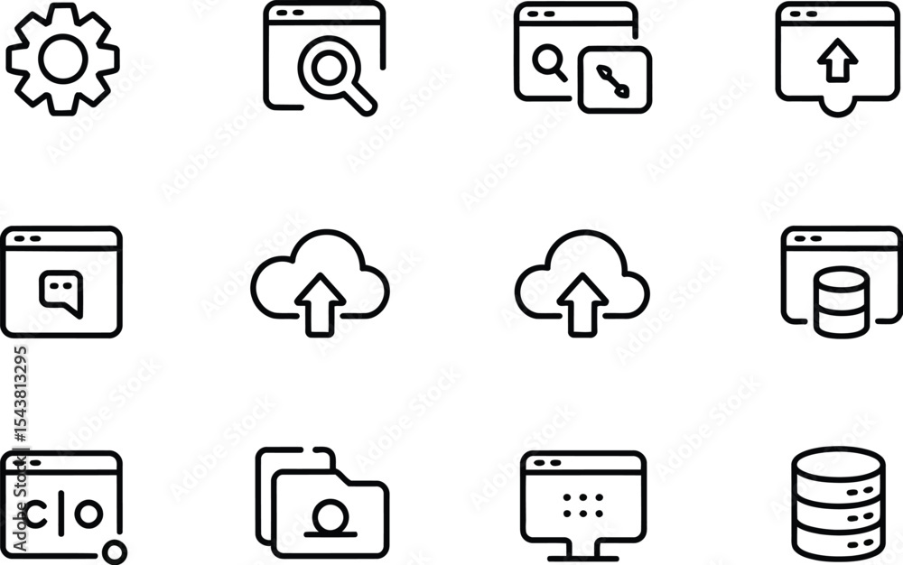 Fototapete collection of various thin line icons related to technology and development