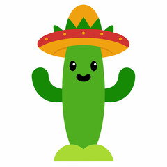 Cactus in Sombrero Vector Illustration Isolated on White Background