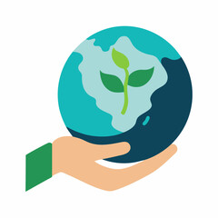 Hand Holding Globe Earth with Green Sprout Vector Illustration for Eco and Nature Concepts