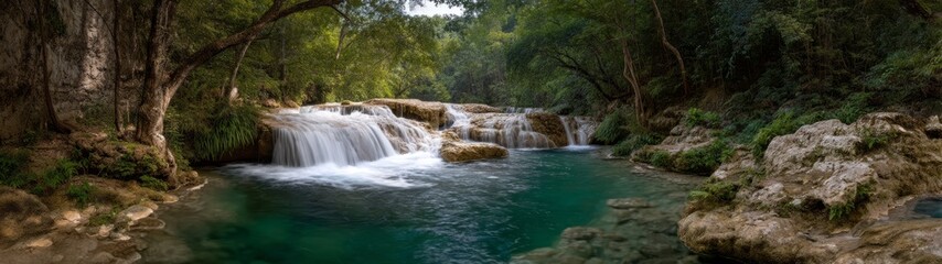 Fototapeta premium Cascading waterfalls panoramic 360 degree hdr landscape nature serenity