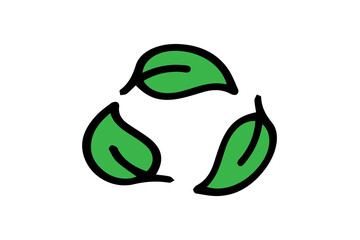 The image features a recycling symbol composed of three green leaves arranged in a circular pattern, mimicking the classic recycle triangle.