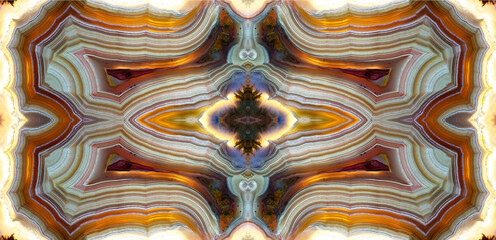 Fototapeta premium Laguna agate kaleidoscope repeating mirror-effect pattern.