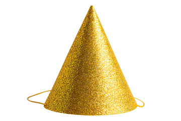 Gold party hat isolated on black background