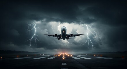 Airplane Taking Off in a Dramatic Thunderstorm
