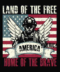 Obraz premium 4th of July Patriotic T-Shirt Design with USA Flag and Fireworks Elements.