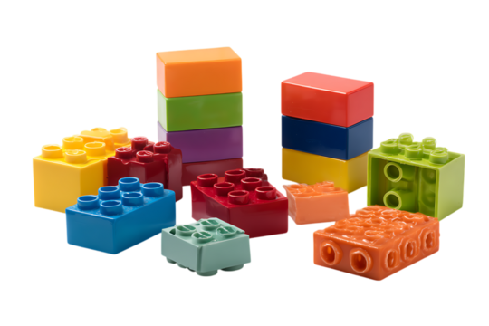 Assorted colorful plastic building blocks, ideal for children's play and education.