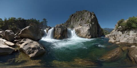 360 degree hdr view of a waterfall in nature high-quality hdri scene