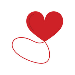 Red Thread Sewn in Shape of Heart on Fabric