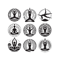 Collection of Yoga and Meditation Icons in Decorative Round Frames