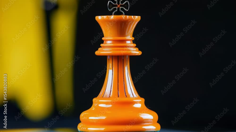 Poster a close-up view of a single chess piece on a table, great for use in educational or game-themed cont