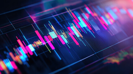 Vibrant stock market chart displaying colorful candlestick patterns, representing financial data and trading activity