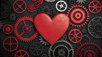 Red Heart Amidst Black And Red Gears Abstract Background.