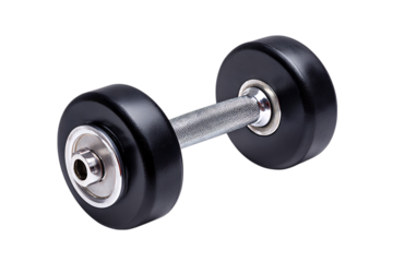 Black dumbbell with steel handle isolated on black background
