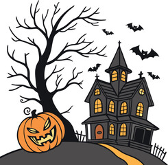 Halloween background with pumpkin and bats