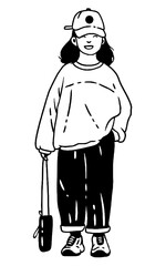 Obraz premium Hand-Drawn Female Fashion Illustration in Casual Outfits