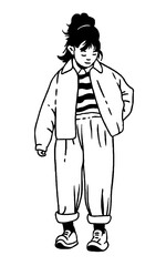 Black and White Vector Characters of Fashionable Young Women