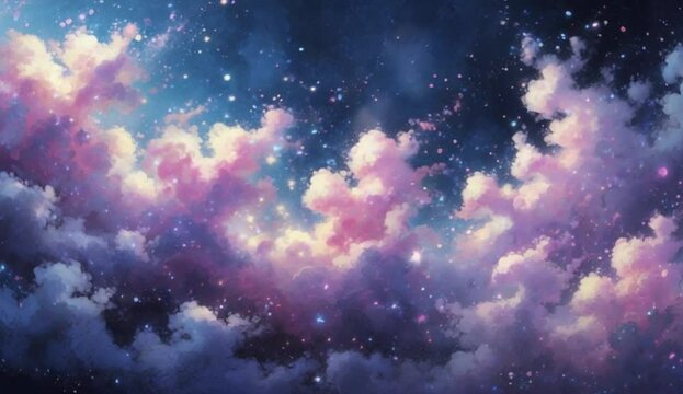 Dreamy Pastel Cloudscape Night Sky Animated Background Looping Starry Space Fantasy Animation
