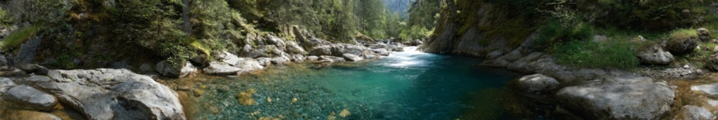 Fototapeta premium Panoramic 360 degree view of nature's river landscape in hdr environment