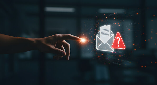 Email Scam Phishing Alert With Digital Warning Symbol Showing Online Cybersecurity Risk Threat Protection Technology In Business Environment