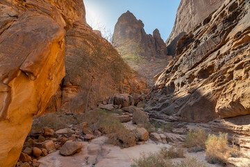 Jabal Ikmah,  ancient words carved into sandstone rocks, AlUla, Saudi Arabia