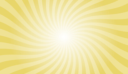 Yellow swirl sunburst background. Arylide yellow radial retro glowing rays banner. Abstract retro whirlwind starburst vector abstract background. Twisted radial illustration.