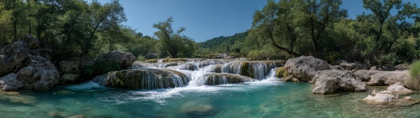 Fototapeta premium Waterfall serenity nature reserve 360 degree hdr panorama outdoor