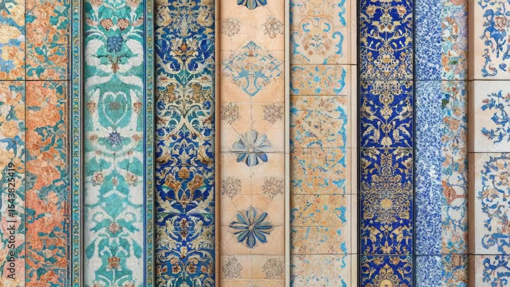 Poster brightly colored ceramic tiles on a textured surface, perfect for adding a pop of color to any room
