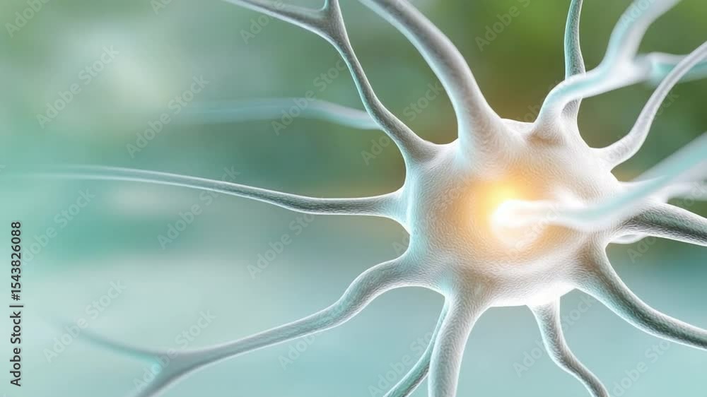 Poster brain neuron's glow: a detailed macro shot reveals the intricate beauty of a singular neuron, its de
