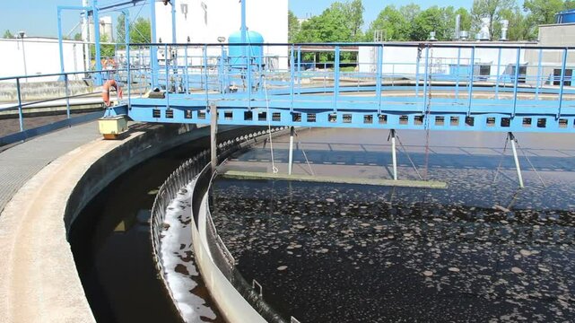 Sewage treatment plant. Waste water treatment - circular sedimentation tank