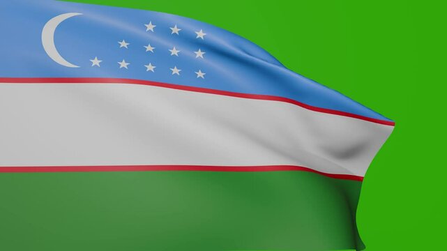 Waving flag of Uzbekistan on green screen. Animated Uzbeki flag. 