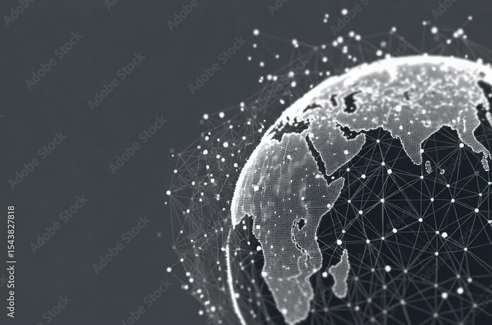 Aufkleber abstract global network concept with planet earth and connecting dots, lines in a gray background. i